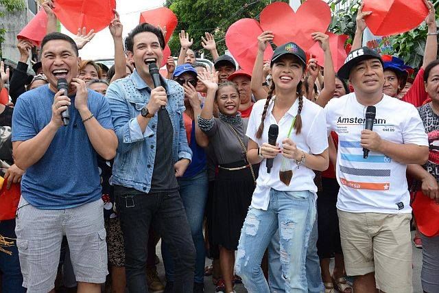 Paolo Ballesteros (second from left) with Jose Manalo, Maine Mendoza, and Wally Bayola in yesterday's episode of "Juan for All, All for Juan."