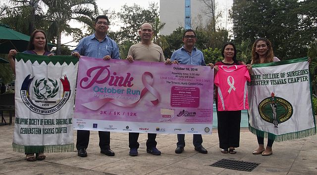 Officers of the Philippine Society of General Surgeons-Cebu and Eastern Visayas Chapter lead the laucnhing of the 10th Pink Run slated October 12 at the Terraces of Ayala Center Cebu. (CDN PHOTO/CHRISTIAN MANINGO)