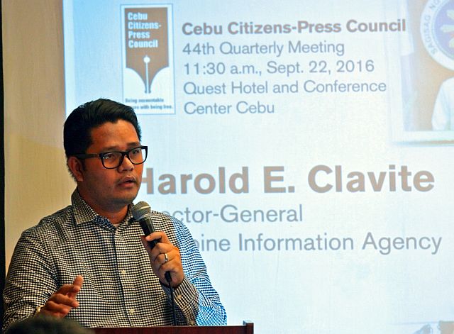 Harold Clavite, director general of the Philippine Information Agency, discusses the agency’s plans during the CCPC meeting (CDN PHOTO/JUNJIE MENDOZA).