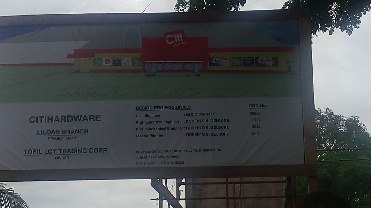 This tarpaulin is posted outside the Citi Hardware Liloan branch construction site. (CDN PHOTO/ MICHELLE JOY L. PADAYHAG)