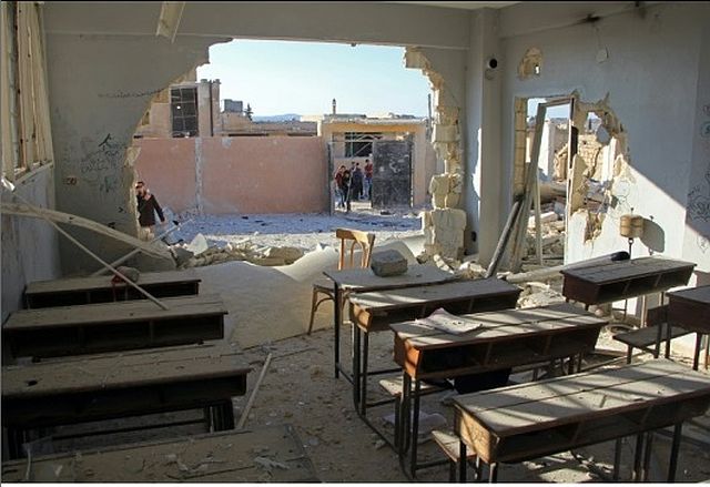 An air strike in the village of Hass, in Syria’s rebel-held Idlib province, killed 22 school children on October 26, 2016. (AFP)
