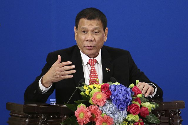  Philippine President Rodrigo Duterte spoke during the Philippines-China Trade and Investment Forum at the Great Hall of the People in Beijing Thursday, Oct. 20, 2016 where he announced that he would break military and economic ties with the United States (AP PHOTO).