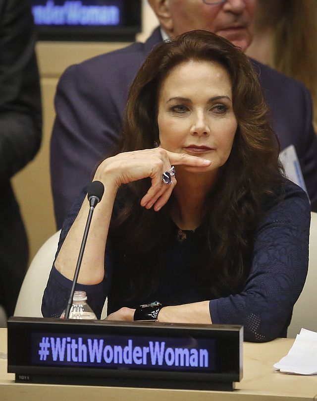 Lynda Carter speaks during a UN meeting to designate Wonder Woman as special UN envoy (AP PHOTO). 