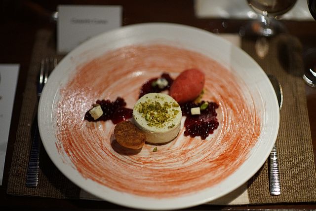 Dessert—   Beetroot Caviar,  Gorgonzola, Brioche and Forrest Berries Sorbet