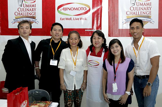 The judges: (from left) GM Limketkai Luxe Hotel Jerome dela Fuente, Chef Dennis Uy, Aissa A. dela Cruz,  Chef Nancy Reyes-Lumen (Umami Culinary Competition Director), Ajinomoto Culinary Service Manager Sofia Conejos and nutritionist/dietician Soje Tapulada. Not in photo is Cebu Provincial Tourism Officer Jose Costas.