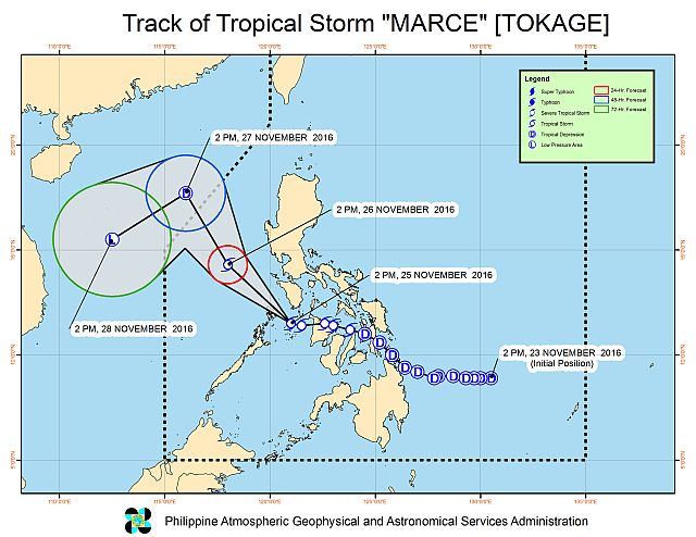  a graph shows the movement of Tropical Storm Marce (PAGASA). 