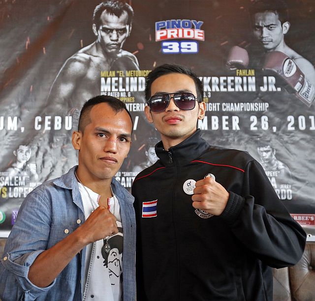 Milan Melindo (left) and Fahlan Sakkrareen (right) at the press conference for the Pinoy Pride 39 (CDN PHOTO/ LITO TECSON). 