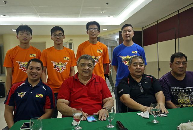 Cebuano coach Britt Reroma (left, seated) and the Sarawak Eagles are in Cebu to compete in the Cebu Friendship Invitational Basketball Cup 2016. The Eagles graced a press conference last Thursday night at the Fortuna Hotel which was also attended by tournament backers former Bogo City Mayor Celestino Martinez Jr. (2nd from left, seatetd) and Lorenzo Chao Sy (seated, 3rd from left). (CDN PHOTO/LITO TECSON).