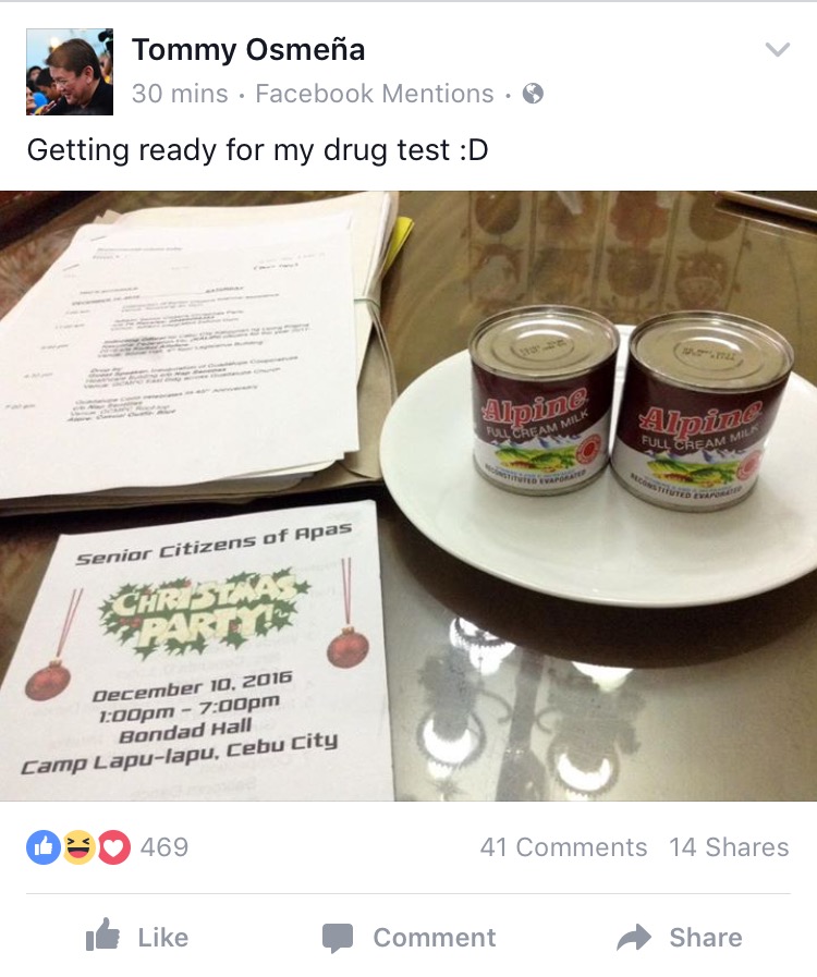Cebu City Mayor Tomas Osmeña posted this in his Facebook page at around 9:15 a.m. on Saturday while Rama waits for him at Plaza Independencia  (Tommy Osmeña Facebook page)