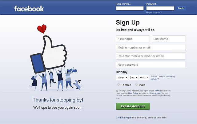 Screenshot of the Facebook login or signup page. 