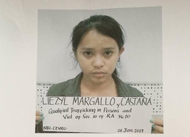 The mugshot of Liezyl Margallo, 23, released by the National Bureau of Investigation (NBI) following her arrest in a  resort on Malapascua Island on Jan. 24, 2017. (CDN PHOTOS/CHRISTIAN MANINGO)