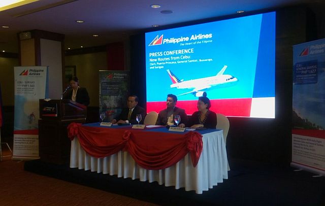 PAL Sr. Asst. VP for sales Harry Inoferio (leftmost, seated) and other airline representatives answer questions from the press during the launching. (CDN PHOTO/VICTOR ANTHONY V. SILVA)