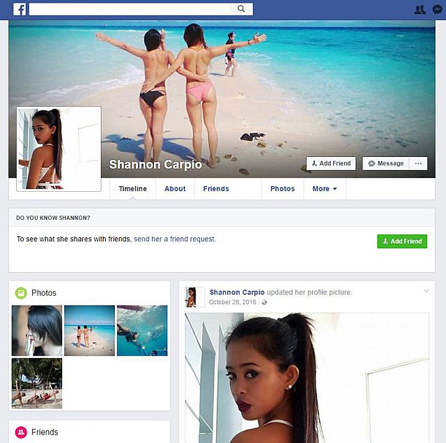 Screenshot of the public Facebook page of “Shannon Carpio.”
