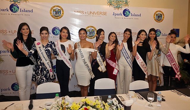 Some of the Miss Universe contestants attend a press briefing at JPark Resort and Waterpark in Lapu-Lapu City, a month before the swimsuit competition was held at the resort-hotel. (CDN PHOTO/LITO TECSON)