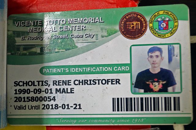 VSMMC ID of Rene Christopher Scholtis suspected drug pusher who was gunned down during a buy bust operation by the PDEA that confiscated more or less two kilos of shabu from a suspected drug pusher named Danny Bao who was anble to elude arrest in (CDN PHOTO/LITO TECSON)