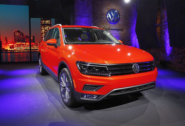 The Volkswagen Tiguan is unveiled before the North American International Auto Show in Detroit, Sunday, Jan. 8, 2017. (AP Photo/Paul Sancya)