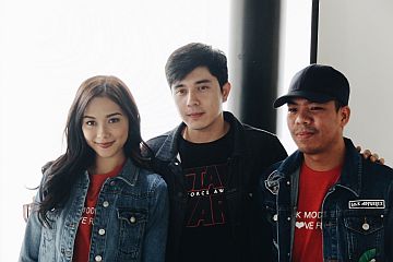 The lead stars of “I’m Drunk, I Love You” Maja Salvador and Paulo Avelino with director JP  Habac