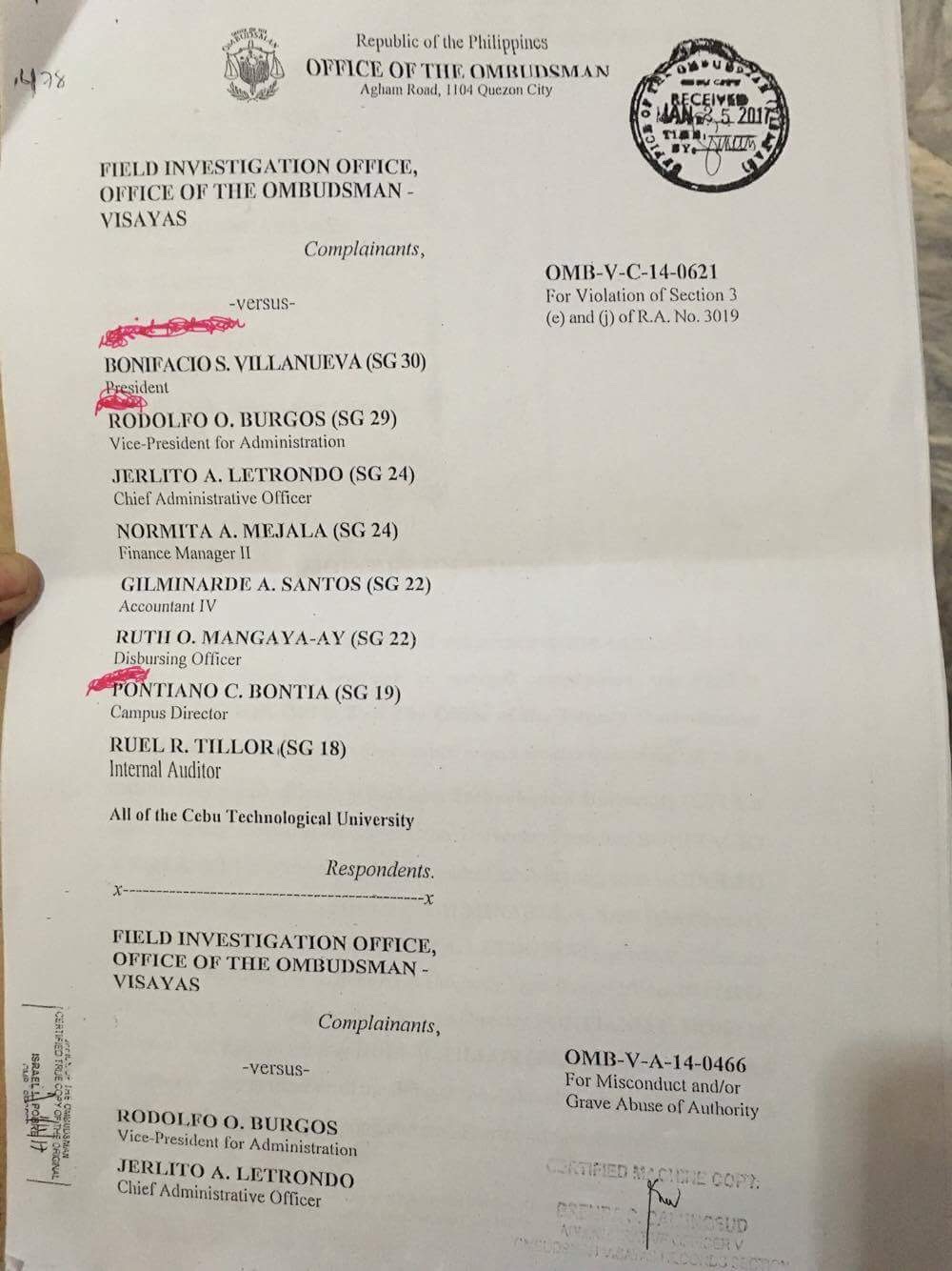 The dismissal order issued by the Office of the Ombudsman. (CDN PHOTO/IZOBELLE T. PULGO)