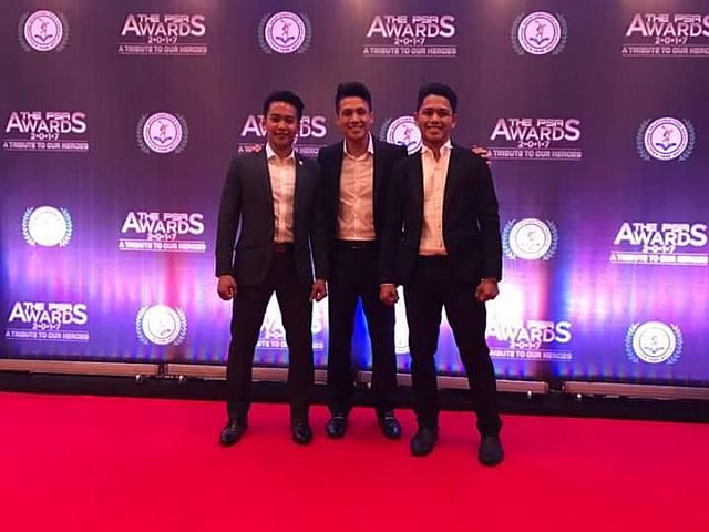 Lava (right) with JP Sabido and Ernesto Guzman at the Philippine Sportswriters Association (PSA) Philippine Sports Awards 2017 at the Le Pavillion in Pasay City. (CONTRIBUTED PHOTO)