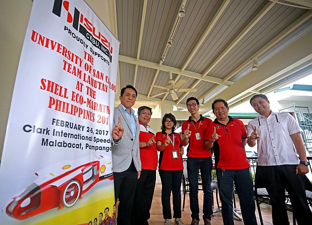 From left,  Isuzu Cebu Inc. general manager Steve Gingco, Edwin Carcason, Team Lahutay manager Kerstein Kylle Despi, Spencer Lu Ling, Ronald Galindo and Isuzu Cebu Operation Manager Richie Descallan at the Cafe George after a press conference. (CDN PHOTO/LITO TECSON)