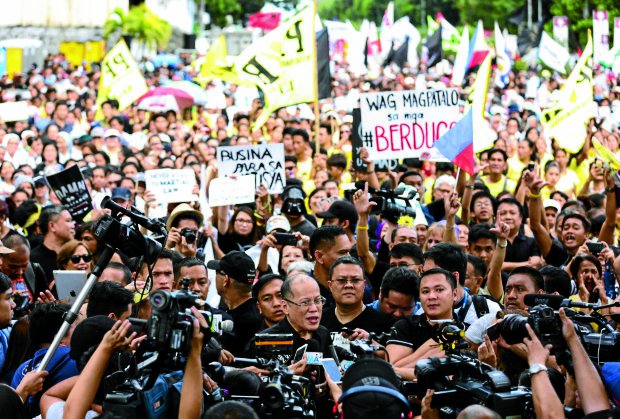 Former president  Benigno S. Aquino III attends  the 31st anniversary of Edsa People Power revolution held  at the People Power Monument. INQUIRER PHOTO