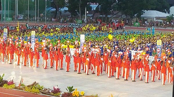 Athletes from Siquijor (in orange) join different teams from around the region in the parade of athletes at the Teodoro Mendiola Sr. Sports Oval in the City of Naga.  CDN PHOTO/TONEE DESPOJO