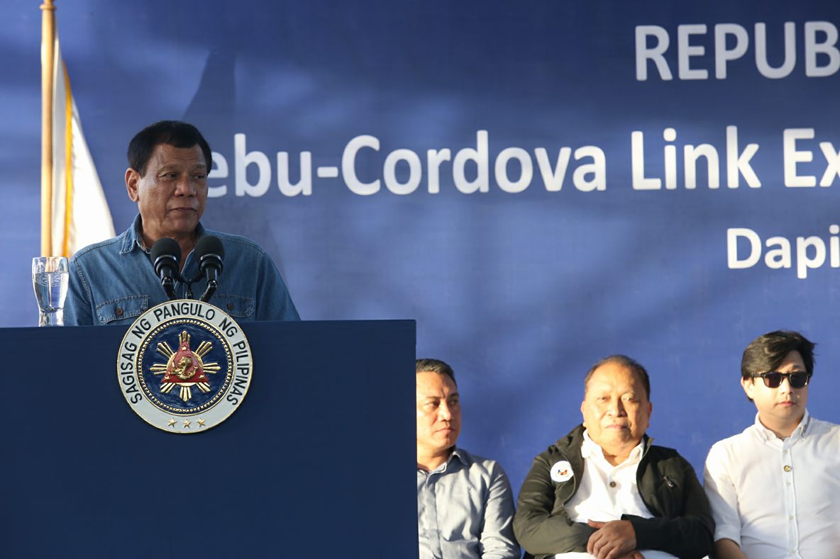 President Duterte speaks the Cebu-Cordova Link Expressway groundbreaking (CDN PHOTO/  JUNJIE MENDOZA)
