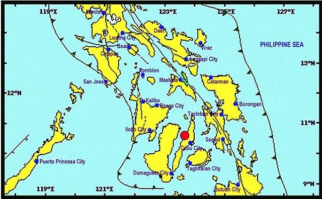 An image released by Phivolcs shows the epicenter of the earthquake that hit Cebu at 3:41 a.m. on Tuesday, March 21, 2017. (PHIVOLCS IMAGE)