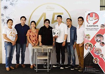 Nonprofit organization ILearners Inc. receives a music station from Montebello Villa Hotel. From left: F&B Manager Sarah Gonzales, Marketing Manager  Kirk Tarona, Asst. Marketing Manager Jam Eruda, Marketing and Sales Manager Connie Kintanar, iLearners President and Founder Andrew Buenaviaje with members Lasser Rigor and Dan Sinadjan