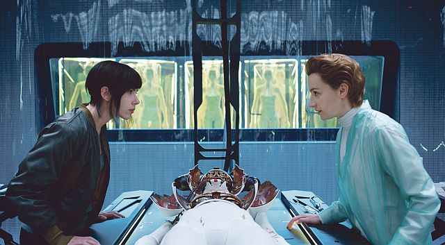 In this image released by Paramount Pictures, Scarlett Johansson, left, and Anamaria Marinca appear in a scene from, "Ghost in the Shell." (Paramount Pictures and DreamWorks Pictures via AP)