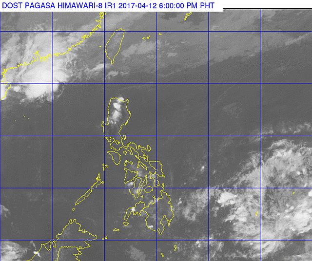 Clouds gather east of Mindanao where a low pressure area has been spotted on Apr. 12, 2017.