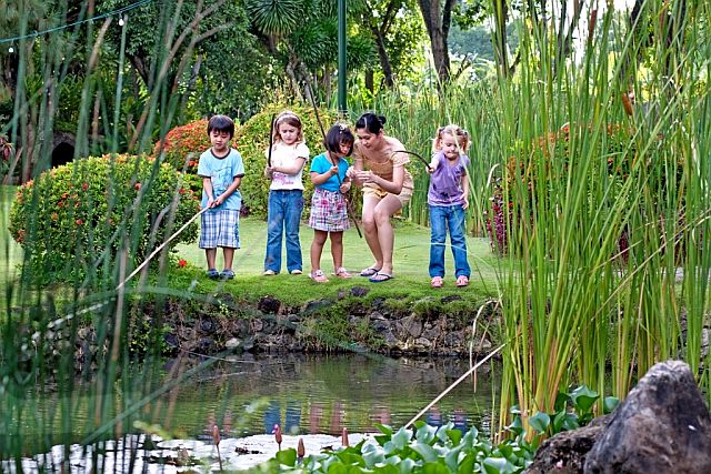 Fishing at the garden pond
