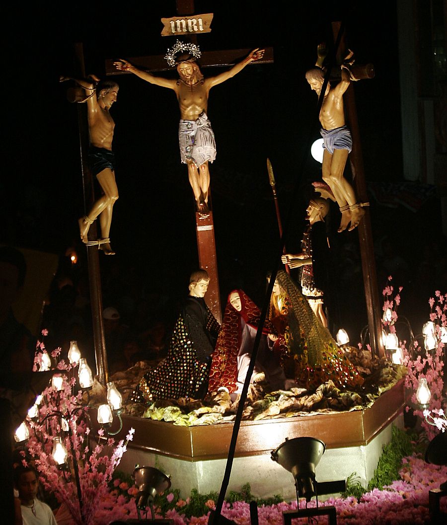A caro portraying the crucified Jesus Christ is part of the procession during the Holy Week in this file photo on Bantayan Island. 