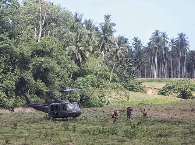 Huey helicopter drops off K9 personnel in Barangay Napo, Inabanga town, Bohol. (CDN PHOTO/TONEE DESPOJO)