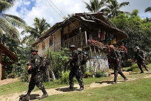 Government troops continue to patrol the  barangays of Clarin, Bohol searching for three suspected members of the terrorist group, Abu Sayyaf, who continue to elude arrest after engaging soldiers and policemen in firefights that killed eight of their companions.  CDN PHOTO/JUNJIE MENDOZA