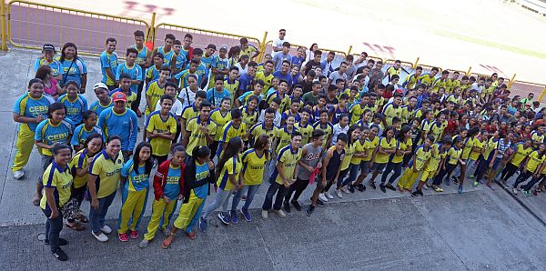 Athletes and coaches of the Central Visayas team gather during a send-off activity at the Cebu City Sports Center.  cdn photo/lito tecson