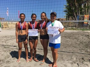 All smiles for the Central Visayas girls beach volleyball team after winning the title in the National Prisaa yesterday in Iba, Zambales. contributed