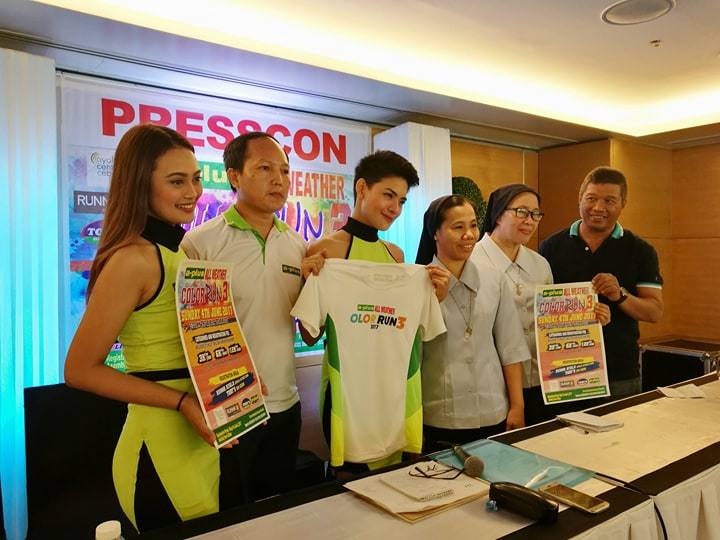 (L-R) Kelly Welt; Pepito Lim; Janny Mepina of All Plus Paints; Sr. Myra Mondia, DC and Sr. Rowena Pacificar, DC of Asilo dela Milagrosa and Joel Baring - race director at the A-Plus All Weather Color Run 3 presscon (CDN PHOTO/ GLENDALE ROSAL)
