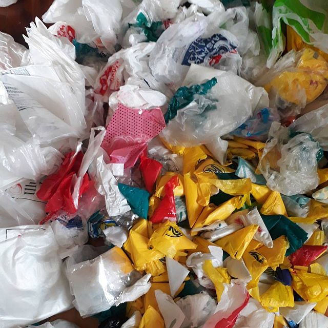 Marriel collected more than 200 plastic sando bags since March 13, which she would need to produce more backpacks. (Contributed Photo)