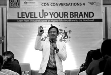 Wilfrido "Willy" Arcilla, senior advisor of Octopus One-stop Branding Shop,discuss ways on how to level up one's brand during the CDN Conversations at the Parklane International Hotel.