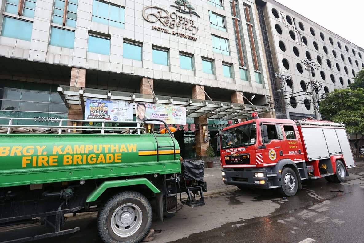 Firefighters managed to control the blaze at the basement 2 of Crown Regency Hotel and Towers at 5:03 a.m. and put the fire out at 5:57 a.m. (CDN PHOTO/JUNJIE MENDOZA)