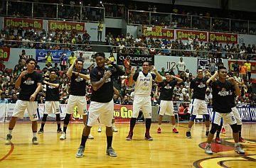 Players of Gilas Pilipinas entertain the crowd with their dance presentation prior to their game against the PBA Visayas All Stars last Sunday night at the Hoops Dome in Lapu-Lapu City. Gilas won the match, 125-112. CDN PHOTO/LITO TECSON