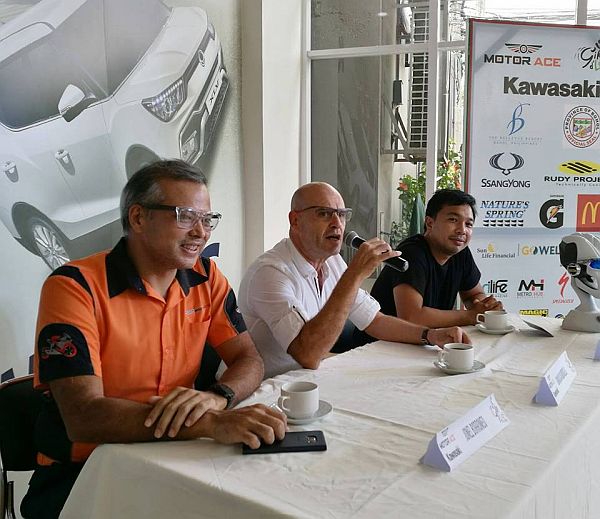 Jonel Borromeo (left to right) of Motor Ace Phils, Gianluca Guidicelli and Jung Cases talk about the Giro D’ Luca 2107 in a press conference at Ssangyong Cebu dealership along Gorordo Avenue.  cdn photo/Christian Maningo