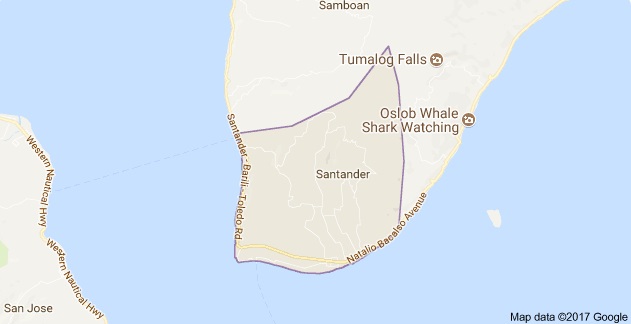 Google map of Santander, Cebu where the driver of a campaign vehicle was shot on Friday afternoon, May 6.