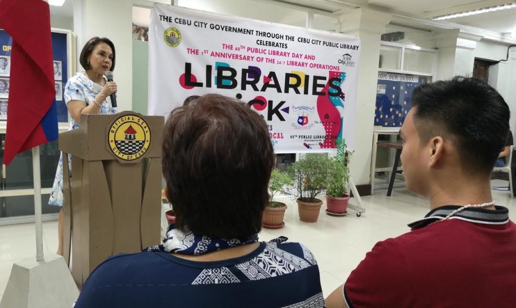 Cebu City Councilor Margot Osmena, speakind during the first anniversary celebration of the 24/7 operation of the Cebu City Public Library on March 9, 2019, says the city government will expand the city's library service by providing "study rooms" in the barangays. | CDND Photo/Tonee Despojo