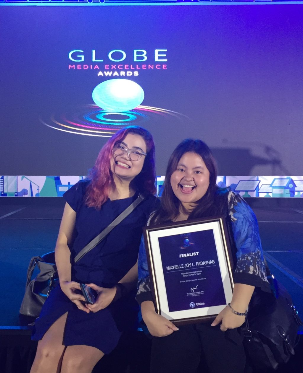Michelle Joy Padayhag and Korinna Lucero's video documentary on a blind fisherman in Argao was nominated in the Explanatory/Investigative Video Documentary category of the Globe Media Excellence Award (GMEA).