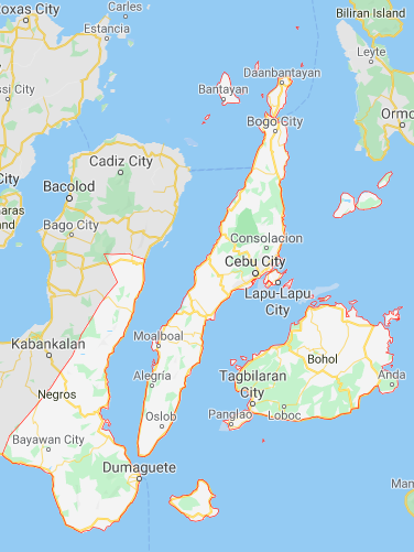 wanted persons nabbed in Negros Or and Cebu. MAP OF CENTRAL VISAYAS | via Google Maps