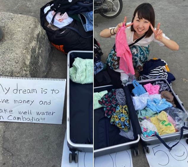 Yui, a Japanese girl, displays her stuff to sell outside a mall along A.S. Fortuna Street in Mandaue City so that she can achieve her dream to make clean water in Cambodia. |Photo screenshot from Eula Arañez Co Facebook post