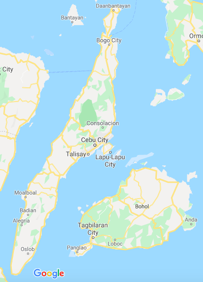 Map of Cebu via Google. Cebu island is a favorite tourist destination for South Korean tourists