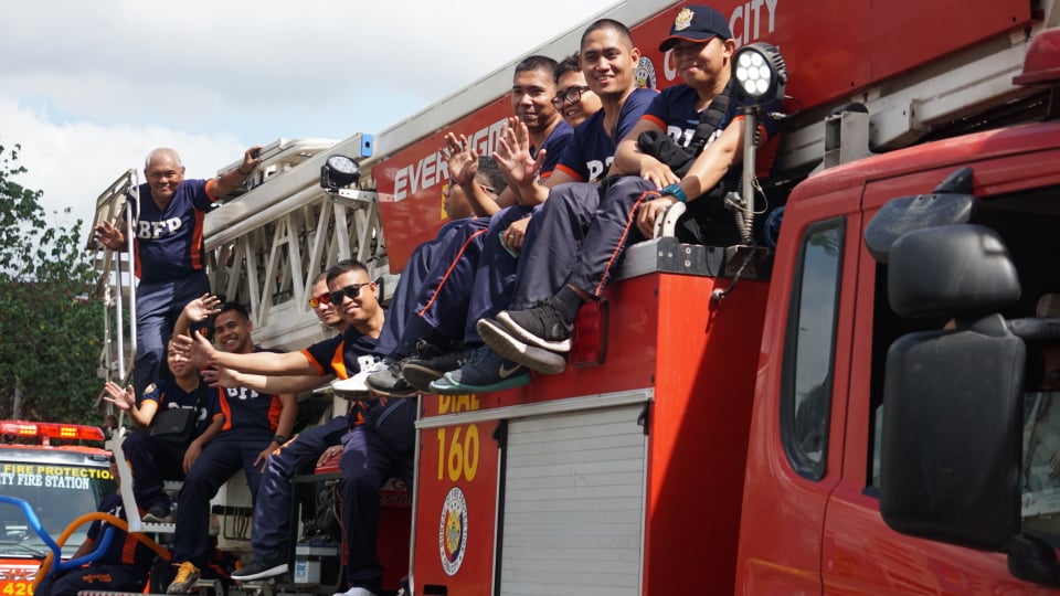 Fire personnel of the Bureau of Fire Protection in Central Visayas (BFP-7) join the motorcade to welcome the fire prevention month, on early Sunday, March 1, 2020. | Gerard Vincent Francisco
